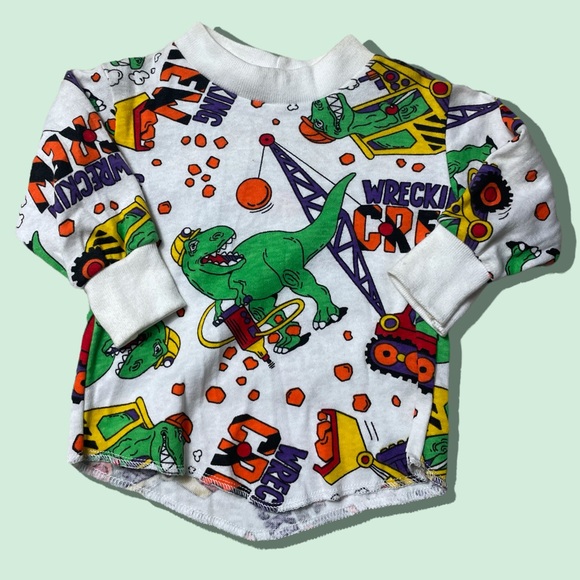 Kids Vintage Dinosaur Wrecking Ball Construction Colorful Two Piece Outfit - Picture 5 of 7
